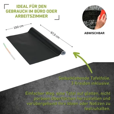 Produktbild von Tafelfolie schwarz inkl. 3 Kreiden - 67,5x150cm