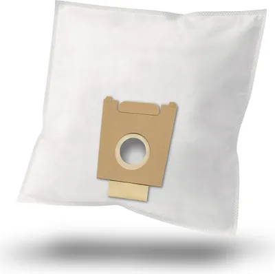 A single white vacuum cleaner bag with a tan cardboard connector.