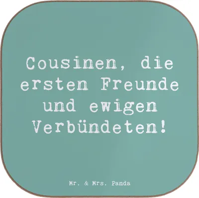 Produktbild von Mr. & Mrs. Panda Untersetzer für Gläser Spruch Cousine Freunde - Meeresbrise - Geschenk, Wertschätzung, Bindung, Tassenuntersetzer, Verwandtschaft, Verwandte, Jubiläen