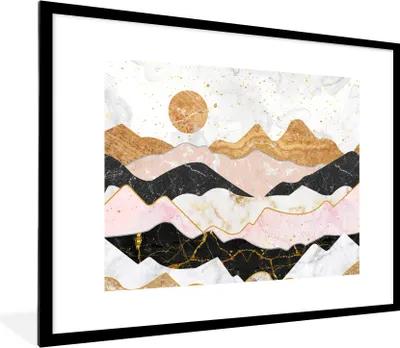 Produktbild von MuchoWow® Gerahmtes Poster Marmor - Gold - Pastell 80x60 cm - Poster mit Schwarzem Bilderrahmen Wandposter Rahmen Foto Bilder - Schlafzimmer-Dekorationen - Fotoposter