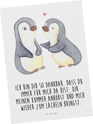 Produktbild von Mr. & Mrs. Panda Postkarte Pinguine trösten - Weiß - Geschenk, Ansichtskarten, Grußkarte, Freundin, Postkarten, Hochzeitstag, Freund, Mitbringsel, Valentinstag, bildkarte
