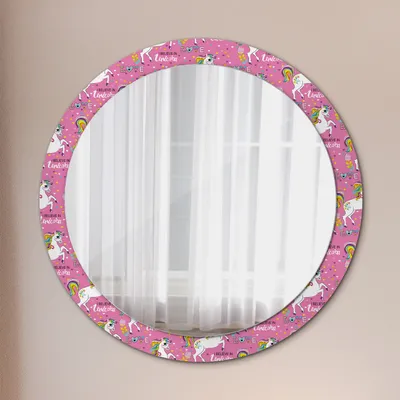 Produktbild von Wohnzimmer Spiegel - Badezimmerspiegel Wandspiegel zum Schlafzimmer – Schminkspiegel - Magie Einhorn - Rund: Ø90cm