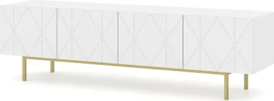 Produktbild von TV Schrank KAIRO 180 cm 4D WEIß MATT gefräster Fronten MDF 4 Türen Fernsehschrank Modern Loft TV Board Lowboard mit Metallfüße