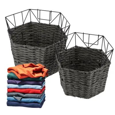 Zdjęcie produktu dla 2PCS Kosz na brudne ubrania z kutego żelaza Kosz na pranie Organizer do przechowywania artykułów gospodarstwa domowego