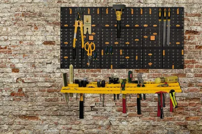 Productafbeelding van Werkplaatswand, gereedschapshouder, gatenwand, 2 wandplanken, 2 legplanken, set van 50 haken