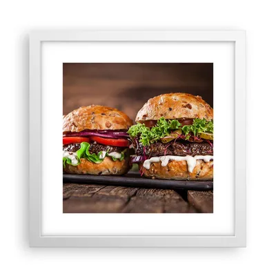 Produktbild von Gerahmtes Poster - Weißer Rahmen - Amerikaner Hamburger Essen Barbecue - 30x30 cm - Wand Bild - Wanddeko - Wandbilder - Wandposter - Bilderrahmen - Bilder - Kunstdruck - Wandbild - P2WAC30x30-2869