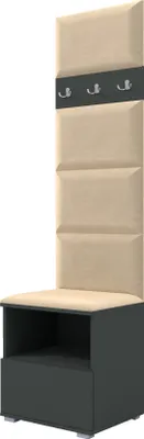 Produktbild von Garderoben-Set Nela IV, Polstergarderobe mit Schuhschrank, Flurmöbel Wandpaneele und Kleiderbügel, Flurgarderobe (Farbe: Graphit + Trinity 04 (Beige))