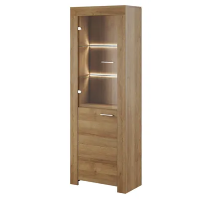 Produktbild von Masseno Vitrinenschrank CIELO 197 x 70 cm Modern Wohnzimmer Vitrine mit Tür Eichefarben / Eichefarben