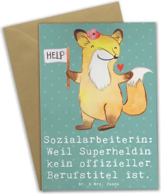 Produktbild von Mr. & Mrs. Panda Glückwunschkarte Sozialarbeiterin Heldin - Meeresbrise - Geschenk, weihnachtskarten, Kinder- und Jugendhilfe, Hilfe, Superheldin, Berufe, Berufsalltag