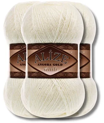 Obrázek produktu pro Alize 3x 100g Angora Gold Simli, příze s třpytkami, jednobarevná, vhodná pro háčkování a pletení (1)