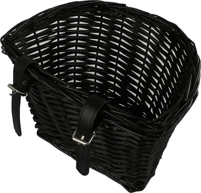 Produktbild von Famanu Fahrradkorb handgewebt aus Rattan - wasserdicht, mit verstellbarem Riemen, schwarz