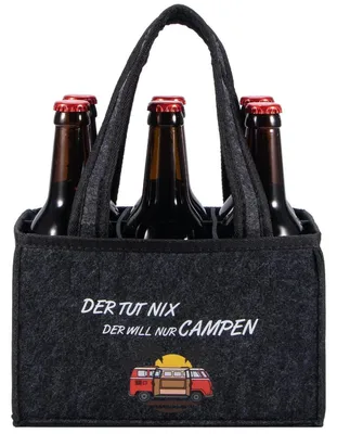 Produktbild von Filz Tasche für 6 Flaschen mit Spruch "DER TUT NIX, DER Will NUR CAMPEN"
