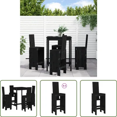 Produktbild von The Living Store 5-tlg. Gartenbar-Set Schwarz Massivholz Kiefer