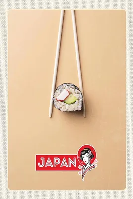 Produktbild von vianmo Holzschild 18x12 cm Japan Asien Sushi Fisch Gurke Stäbchen Bildmotiv Reisemotiv Abenteuer Reisen