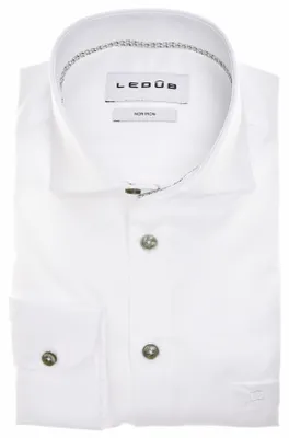 Produktbild von Ledub Hemd weiß einfarbig bügelfrei moderne Passform mit Brusttasche