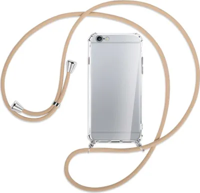 Produktbild von Handykette Backcover-Schutzhülle mit Band (Metall silberfarben) für Apple iPhone 6 / 6S - beige