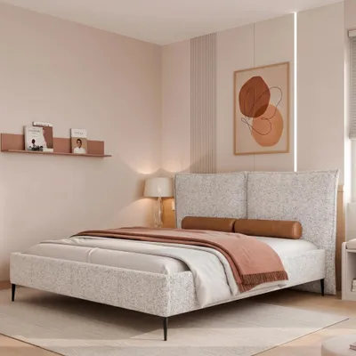 Obrázek produktu pro Čalouněná postel PROBE 160x200, světle šedá tkanina, s úložným prostorem a roštem