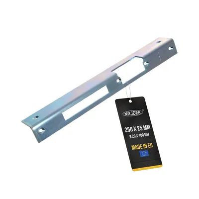Produktbild von Universal Elektrischer Türöffner Winkelplatte Rechts BIRA / 250x25 mm/für symmetrische Türöffner, Korrosionsschutz, langlebig, einfache Montage, präzise Abmessungen Silber