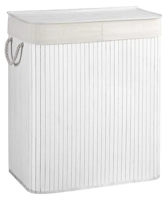 Produktbild von Wäschekorb aus Bambus mit Deckel – Wäschekorb – weiß – 52 x 63 x 32 cm