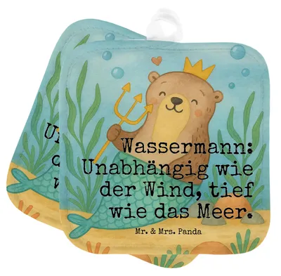 Produktbild von Mr. & Mrs. Panda Topflappen Wassermann Astrologie Design - Weiß - Geschenk, Sternzeichen, Kochlappen, Geburtstagsgeschenk, 2er Set, Topfuntersetzer, topfhalter