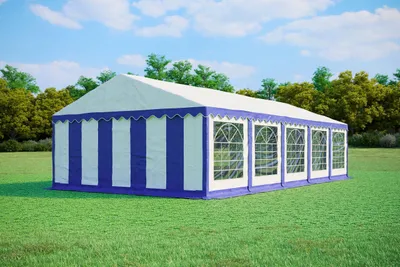 Produktbild von Partyzelt 5x10m - PVC PREMIUM Feuerfest - Blau und Weiß
