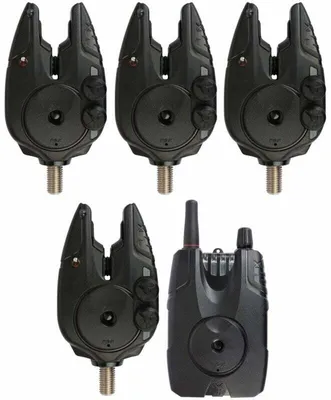 A set of fishing bite alarms and a receiver.