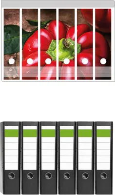 Produktbild von Wallario 6 Stück breite Ordner inkl. Klebeetiketten mit Motive Rote Paprika in der Küche -  Set mit Rückenschildern / Ordnerrücken Stickern