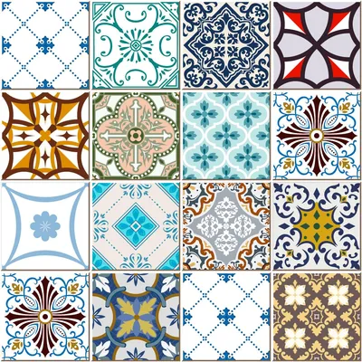 Productafbeelding van Zelfklevende tegelstickers voor keuken en badkamer – 16 artistieke azulejo-mozaïek tegelstickers – 16 stickers, elk 10 x 10 cm