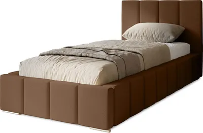 Produktbild von Polsterbett Menos 90x200 cm, Bett mit Kopfteil, Matratze, Bettkasten und Lattenrost aus Holz, Velourstoff:  Dunkelbraun