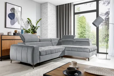 Produktbild von Ecksofa Schlafsofa Sofa AGNESA Stoff Salvador Hellgrau Ottomane Rechts