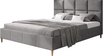 Produktbild von Polsterbett LUX ROMA mit Kopfteil, 160 x 200 cm, Doppelbett mit Lattenrost aus Holz, Strukturstoff Grau, Füße in Farbe: Braun