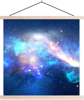 Produktbild von MuchoWow® Textilposter Blau - Sterne - Weltraum 120x120 cm mit holzfarbenen Rahmen - Textil-Poster