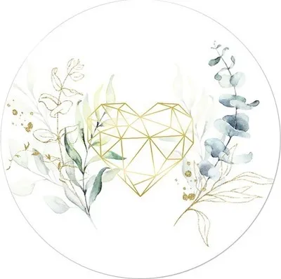 Produktbild von Modernes Glasbild Leaves III mit botanischen Elementen in Grün, Blau, Gold, Ø 20 cm