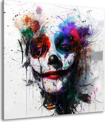 Produktbild von Abstrakt Joker in farbenfrohem Pop Art Leinwandbild Wandbild XL Wanddeko: 60x60x2cm