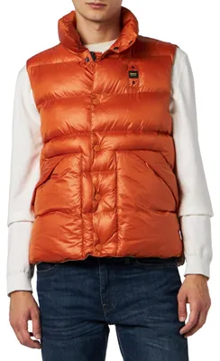 Productafbeelding van Blauwe heren vest met gewatteerde mouwen, kleur: pompoencreme, maat: XXXL