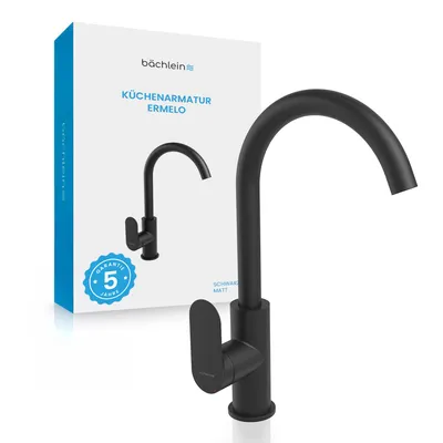 Produktbild von Bächlein Universal Küchenarmatur Matt Schwarz – Spültischarmatur mit 360° schwenkbarem Auslauf, moderner Wasserhahn für die Küche
