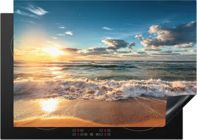 Produktbild von KitchenYeah© Herdabdeckplatte Strand - Meer - Sonnenuntergang , 75x52cm, Küche Deko, Glaskeramikkochfeld Herdabdeckung, Abdeckplatte fùr Kochfeld