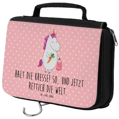 Produktbild von Mr. & Mrs. Panda Make-Up Tasche Einhorn Gemüse - Rot Pastell - Geschenk, Schminktasche, Kosmetiktasche, Kulturbeutel, Einhörner, Waschbeutel, Unicorn, Kulturtasche