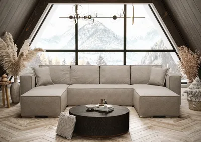 Produktbild von AX LIVING U-Form Ecksofa mit Schlaffunktion Beige Vinoria 327 cm