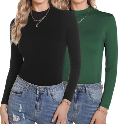 Productafbeelding van Damesshirt lange mouwen - Set van 2 - Opstaande kraag - Katoen - Elegant basic onderhemd