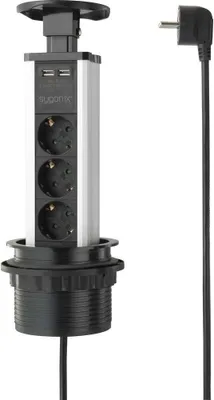 Produktbild von Sygonix SY-4737794 Steckdosenturm Schwarz, Silber Schutzkontakt 1 St.