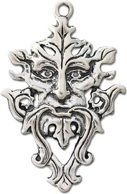 Produktbild von Green Man Schmuck Anhänger versilbert mit Kette Satinbeutel 22 x 35 mm