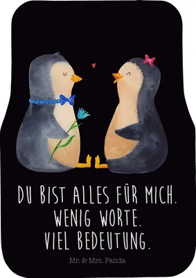 Produktbild von Mr. & Mrs. Panda Fahrer Autofußmatte Pinguin Pärchen - Schwarz - Geschenk, Liebe, Autoteppich, Hochzeit, Auto-Fußmatte, Fußmatte Fürs Auto, Hochzeitsgeschenk, Teppich
