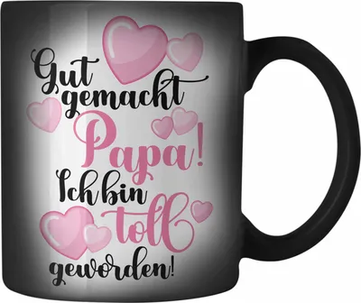 Produktbild von Trendation - Vater Papa Farbwechsel Zauber-Tasse Geschenk von Tochter zum Geburtstag Weihnachten Karabiner Farbwechsel Zauber-Tasse Edelstahl Lustig Geschenke Vatertag Vatertagsgeschenk (Schwarz)