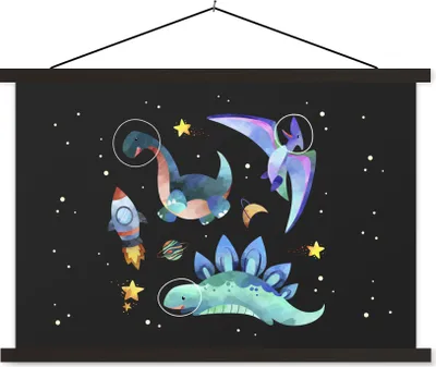 Produktbild von MuchoWow® Textilposter Sterne - Dinosaurier - Junge - Kinder - Kinder 120x80 cm mit schwarzem Rahmen - Wanddeko