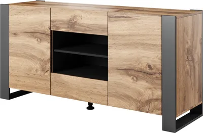 Produktbild von Furniture24 Kommode Wood, Lowboard, Unterschrank, Tv-Tisch mit 2 Türen, 1 Schublade, Fernsehenschrank, Wotan Eiche