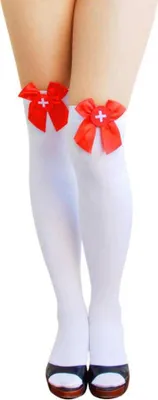 Produktbild von Oblique Unique Overknee Strümpfe y Krankenschwester Strumpfhose - weiss rot