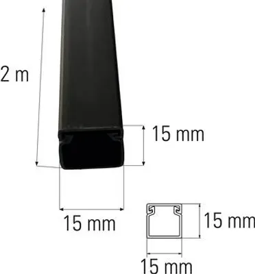 A diagram showing the dimensions of a black cable channel.