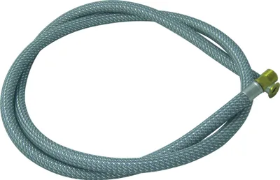 A flexible hose with a metal connector on one end, isolated on a white background.