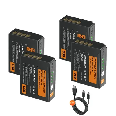 Image de Batterie PALO NP-W126, 1600mAh haute capacité, charge USB intégrée, 4 pièces